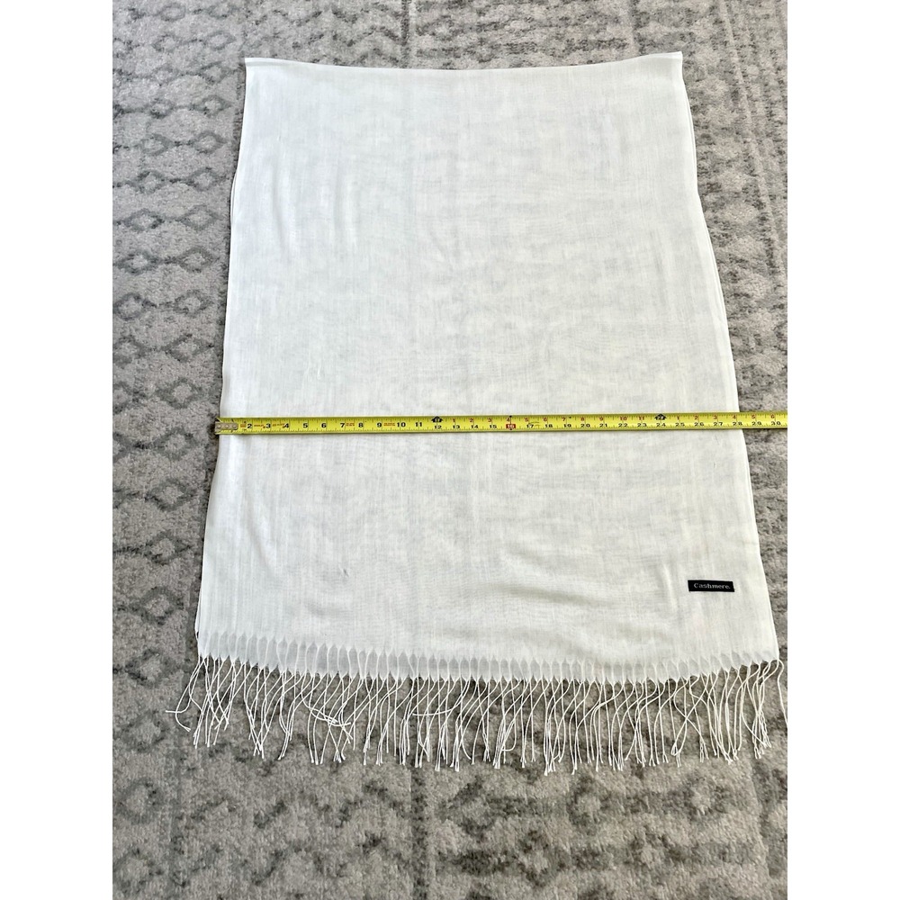 Lot of 2 Soft Scarves / Wraps With Fringe Heavyweight Camel & Ivory Cashmere - Picture 9 of 12